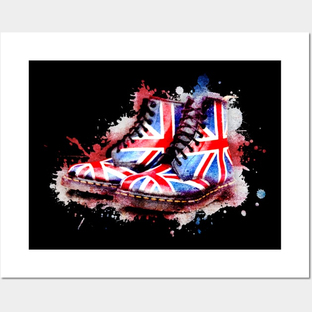 Union Jack flag Dr Martens boots on Black Wall Art by CACreative